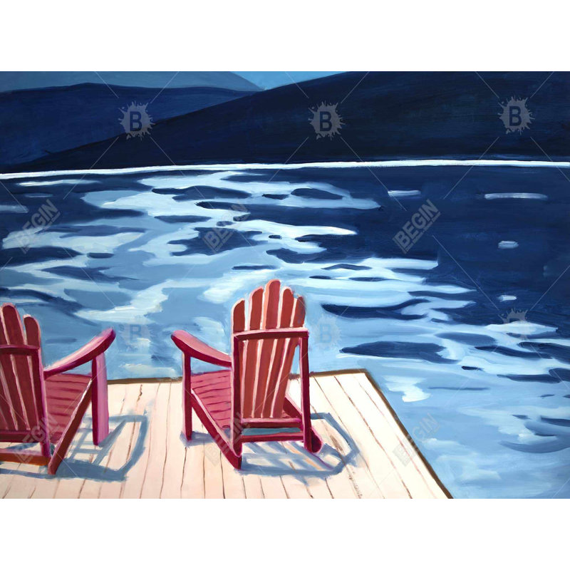 Lake, dock, mountains & chairs Bath Mat with Non-Slip Backing - Quick Dry Memory Foam Bathroom Rug - Absorbent - Modern Plush Spa-Style - Machine Washable