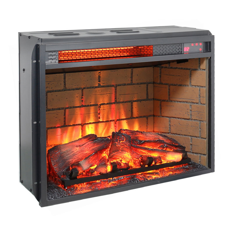 23 Inch Infrared Quartz Heater Fireplace Insert -Woodlog Version With Brick