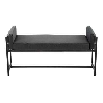 18" Bench with Black Metal, Grey Wood and Black Faux Leather