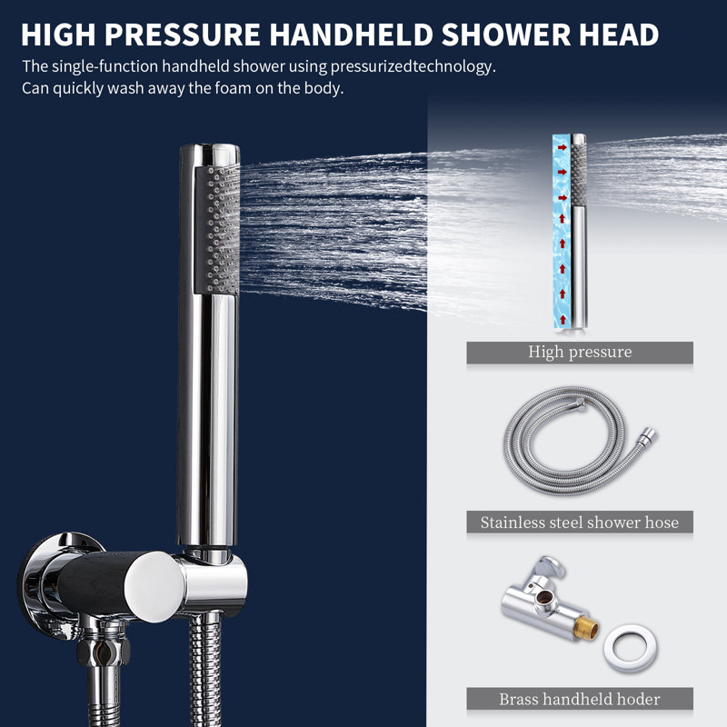 Robinet de douche mural avec soupape brute, Chrome