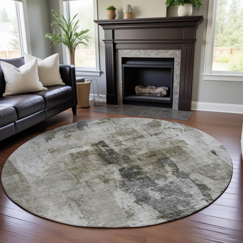 Premium Machine Washable Dahl AMF1076 Abstract Rug, Round 8'