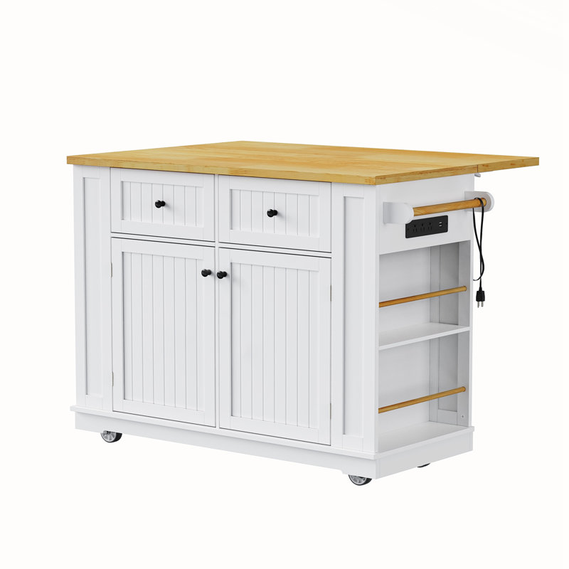 Kitchen Island with Drop Leaf, White