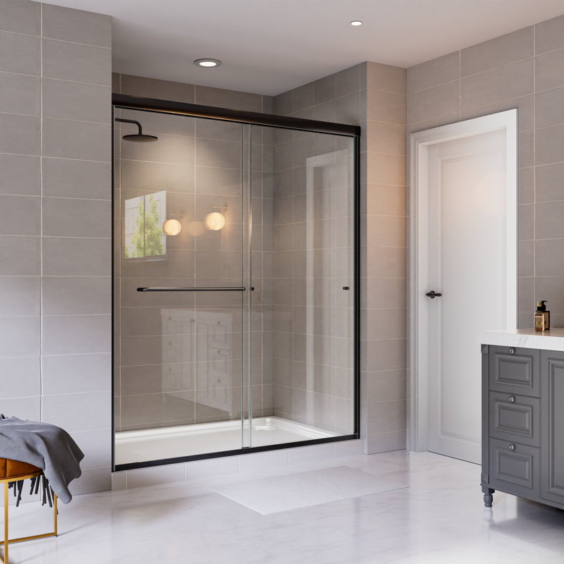 56" - 60" W x 72" H Double Sliding Framed Shower Door with  SGCC-certified Tempered Glass, Matte Black