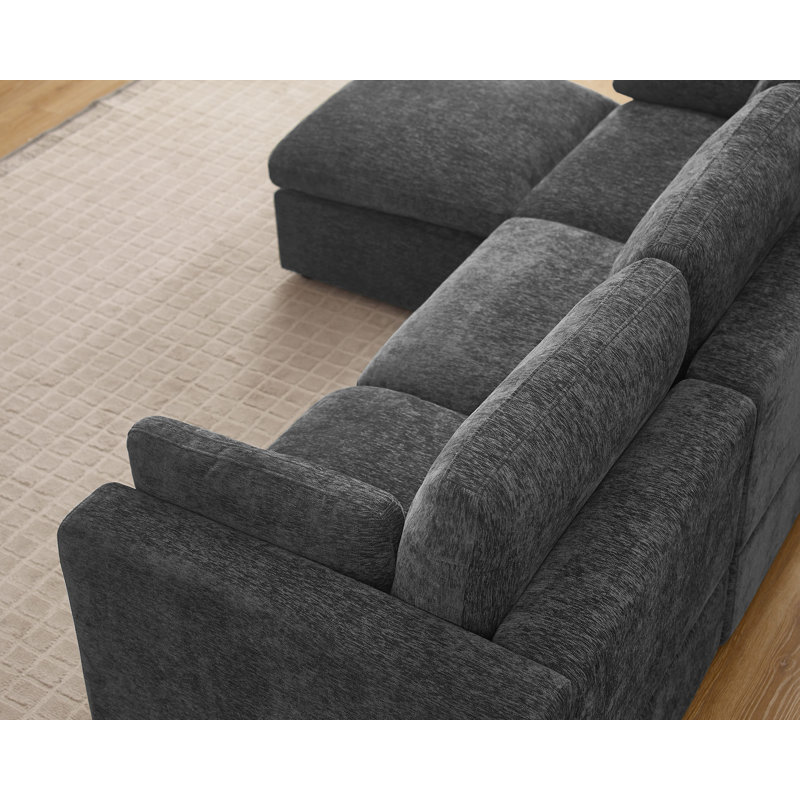 Module de repose-pieds rembourré pour canapé modulaire, Mélange de polyester gris