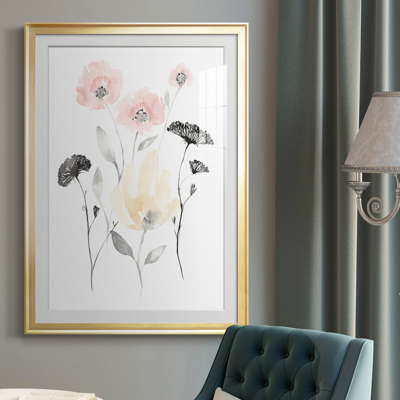 Blush & Black Wildflowers I - reproduction de cadre photo, Or, H 36,5 po x l 26,5 po x P 1 po