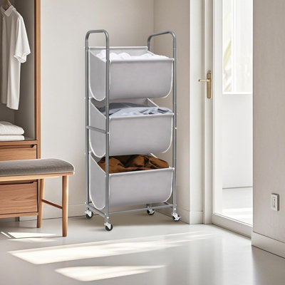 120 Liters Vertical Rolling Laundry Hamper, 3 Section Laundry Sorter With Wheels And 2 Breaks, 3-Tier Laundry Baskets For Small Space, Dorm, Laundry Room, Closet, Bathroom