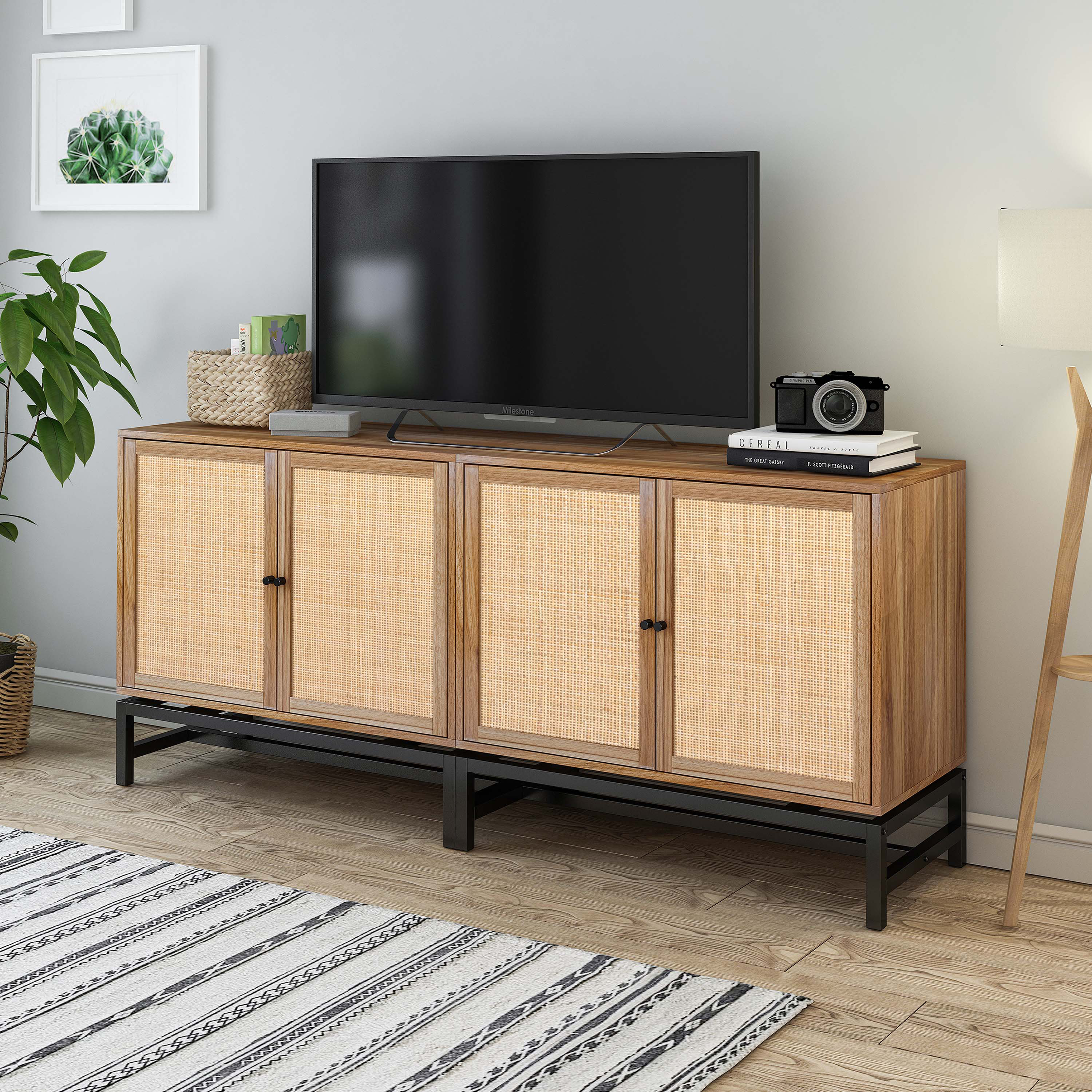 Boston Solid Wood Rattan Cane Tv Cabinet