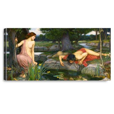 Echo and Narcissus by John William Waterhouse The World Classic Art Reproductions, Giclee Canvas Prints Wall Art for Home Decor, 36X18 inches