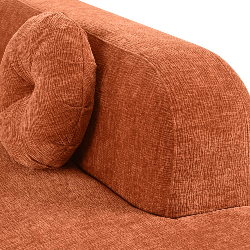 122" Large Chenille Curved Sectional, Orange Chenille