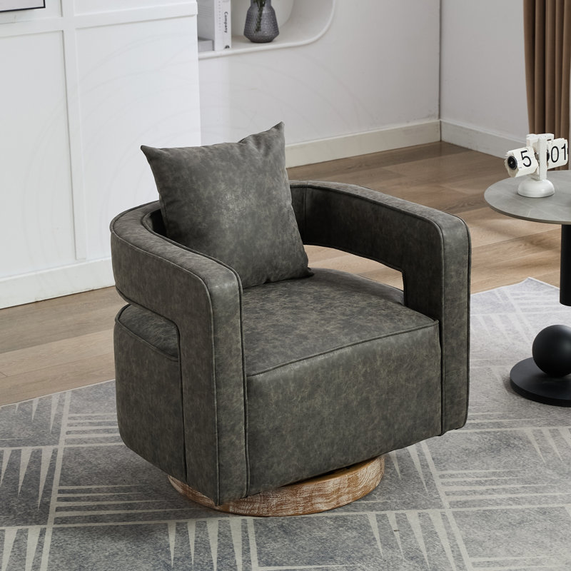 Fauteuil demi-tonneau pivotant avec dossier ouvert en polyuréthane gris, Brown, Grey Faux Leather