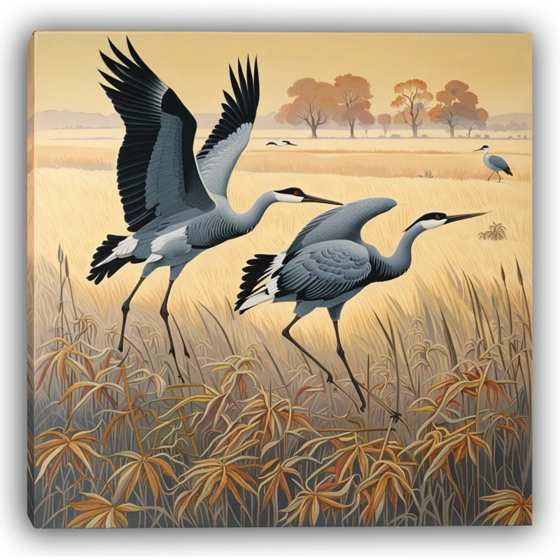 «Flight Over Reeds Autumn Cranes», art sur toile, H 30 po x l 30 po