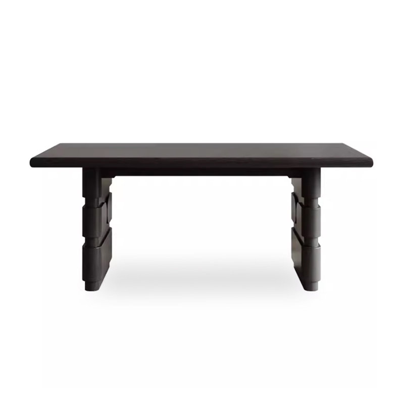 Table de salle à manger rectangulaire noire en bois massif de style rétro français, H 29,53 po x L 55,12 po x l 27,56 po