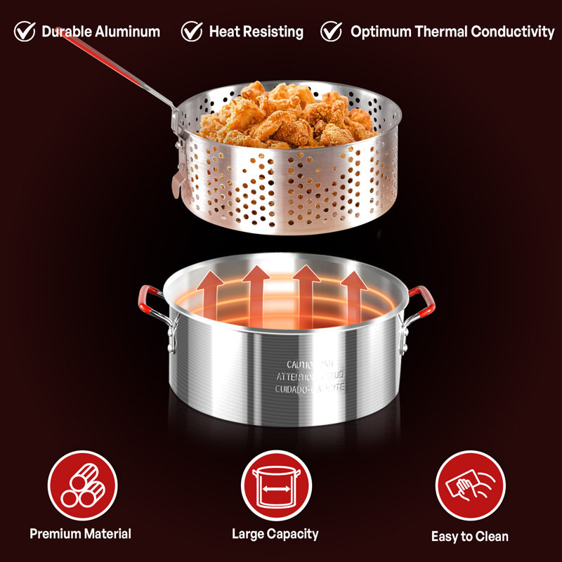 Friteuse à poisson en aluminium 10 pte avec panier, friteuse avec couvercle, thermomètre