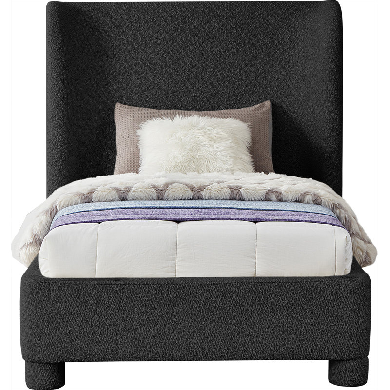Ivyann Upholstered Unfinished Wingback Bed, Twin, Black Boucle Fabric