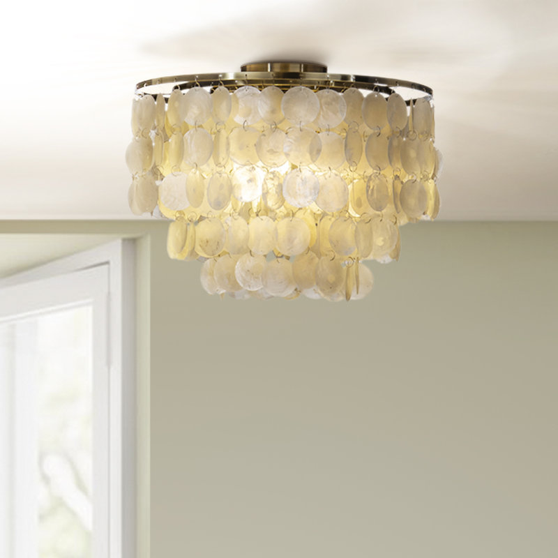 Aslak Tiered Antique Bronze Capiz Flush Mount Ceiling Light with Shell Accents, 17.72" H x 17.72" W x 17.72" D