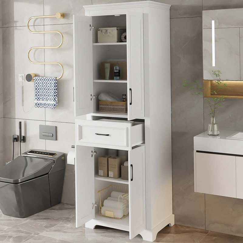 Meuble-lavabo autoportant avec un design moderne et élégant, plusieurs options de rangement, des portes à charnières amortissantes et une finition durable pour les salles de bain organisées