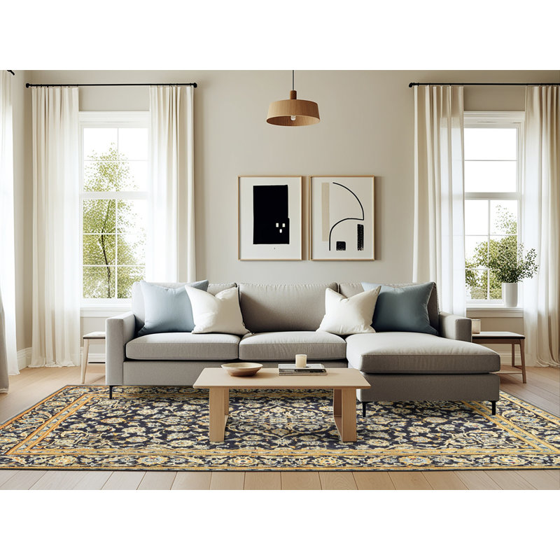 Tapis traditionnel noir / beige Deontae, Rectangle 6 pi x 9 pi