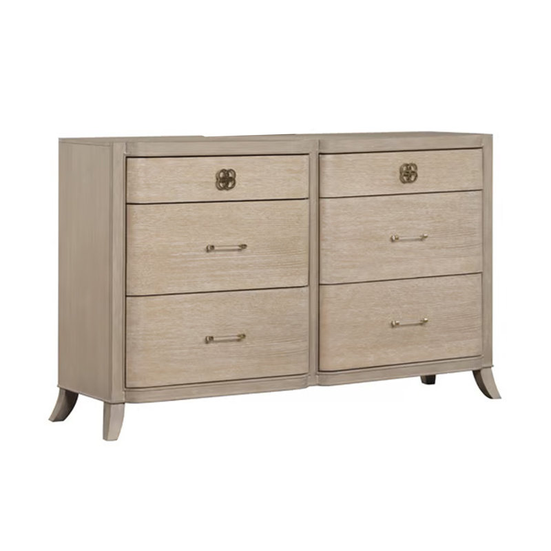 Commode large 6 tiroirs Fea, bois de chêne brun naturel, acrylique