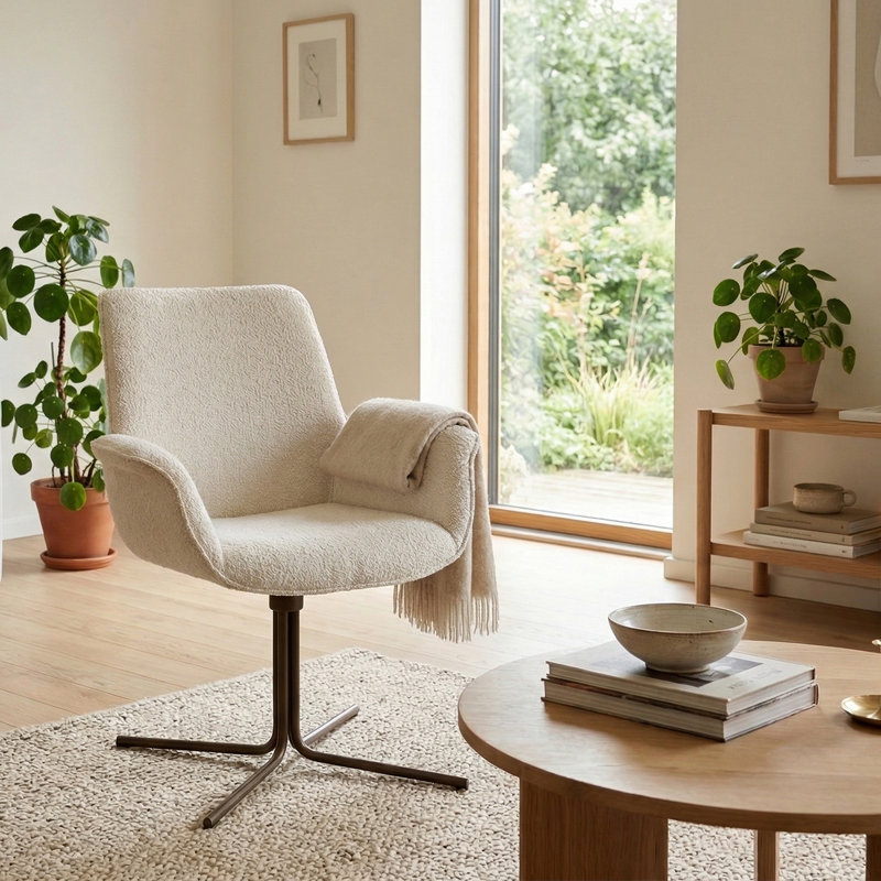 48cm H Boucle Upholstered Metal Armchair, Copper, White