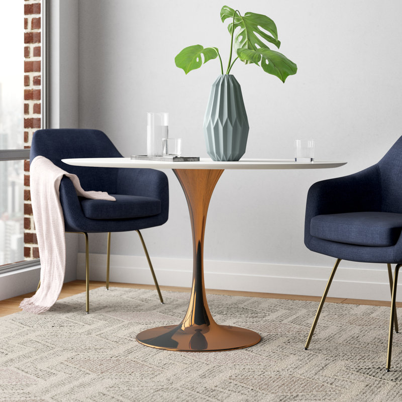Table de salle à manger Silver Orchid Fein, Blanc, Cerisier, H 28,5 po x l 40 po x L 40 po