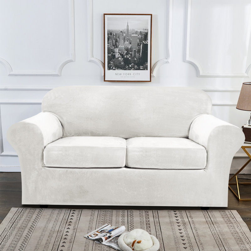 Housse pour causeuse à coussins carrés/rectangulaires, Velours blanc
