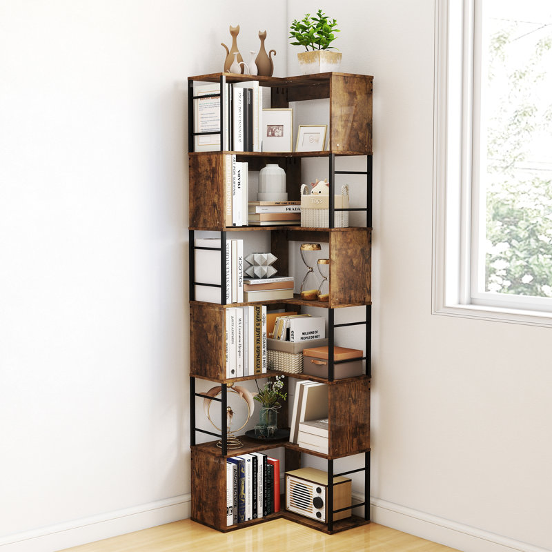 6-Tier Industrial Corner Bookcase