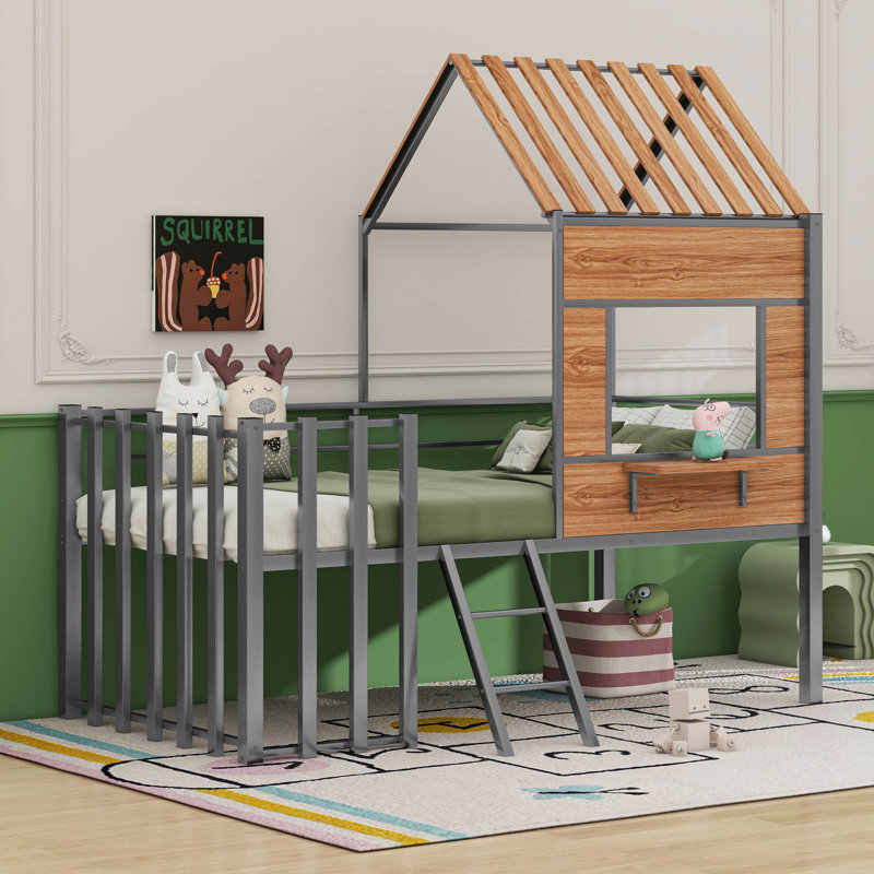 Notburg Kids Twin Loft Bed, Silver