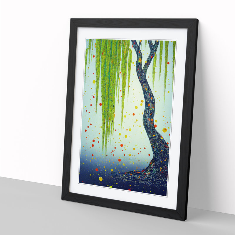 Weeping Willow Tree Splash - Single Picture Frame Print, 64cm H x 46cm W x 2cm D, Black