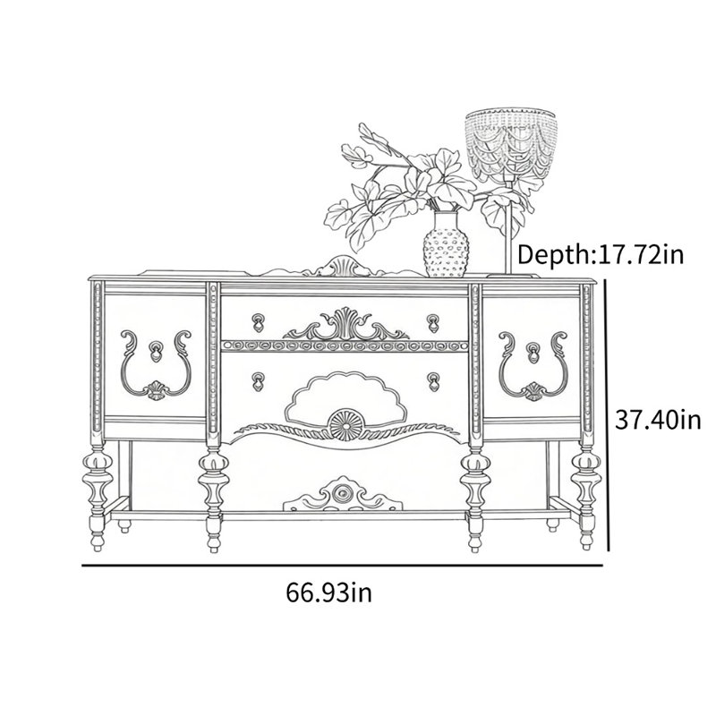 Buffet décoratif néoclassique, H 37,4 po x l 66,93 po x P 17,72 po