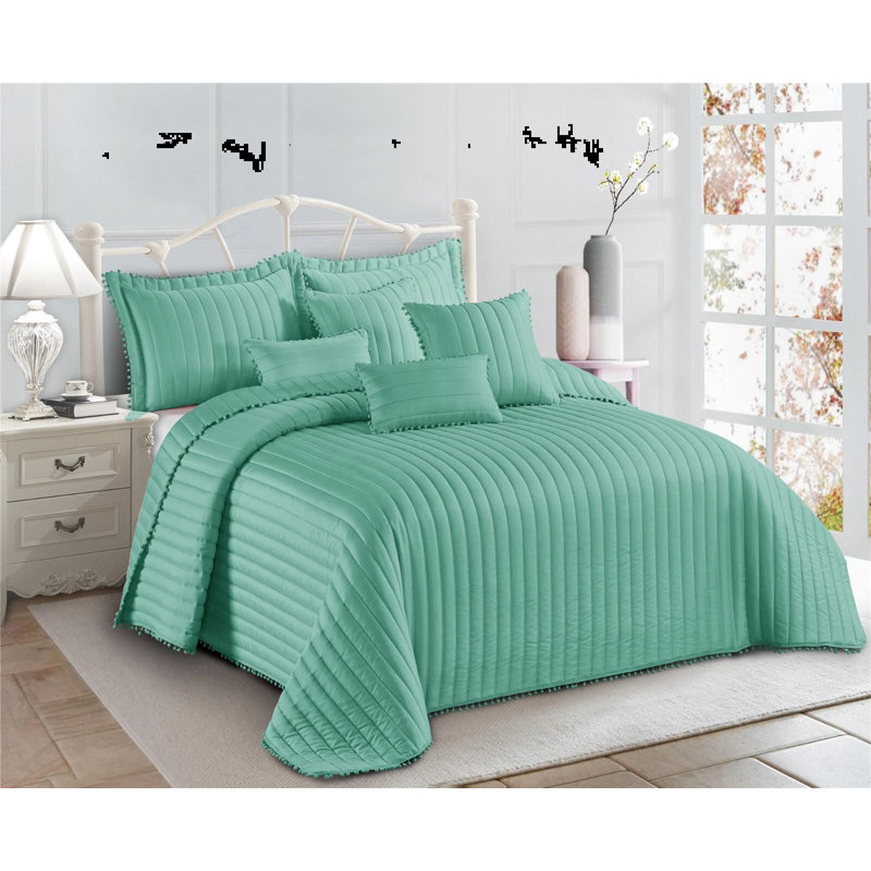 Microfiber Bedspread with Pillow Shams Included, Double Bedspread + 2 Standard Shams, Green