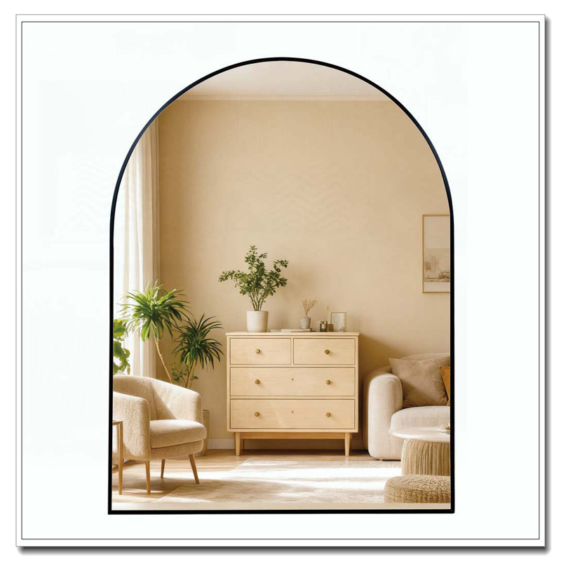 Metal Framed Arched Bathrrom Mirror for Wall, Black