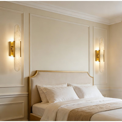 Applique murale moderne à 2 lumières avec abat-jour en albâtre naturel, conçue pour la chambre à coucher / bureau / salon, ampoules non incluses