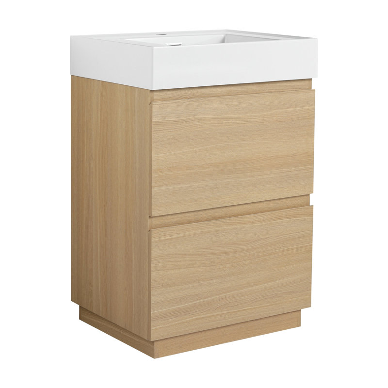 Ensemble de meuble-lavabo 24 po avec lavabo simple, meuble-lavabo sous-comptoir moderne avec double tiroir, meuble-lavabo sur pied autoportant, bois d'ingénierie