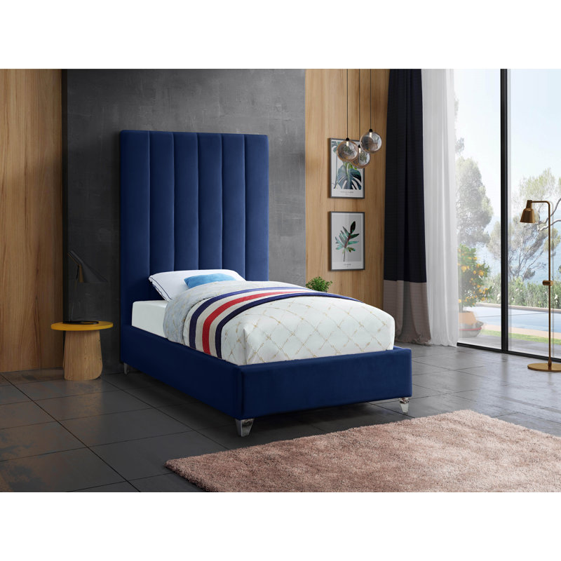 Lit plateforme tapissier Sibert, Simple, Velours marine