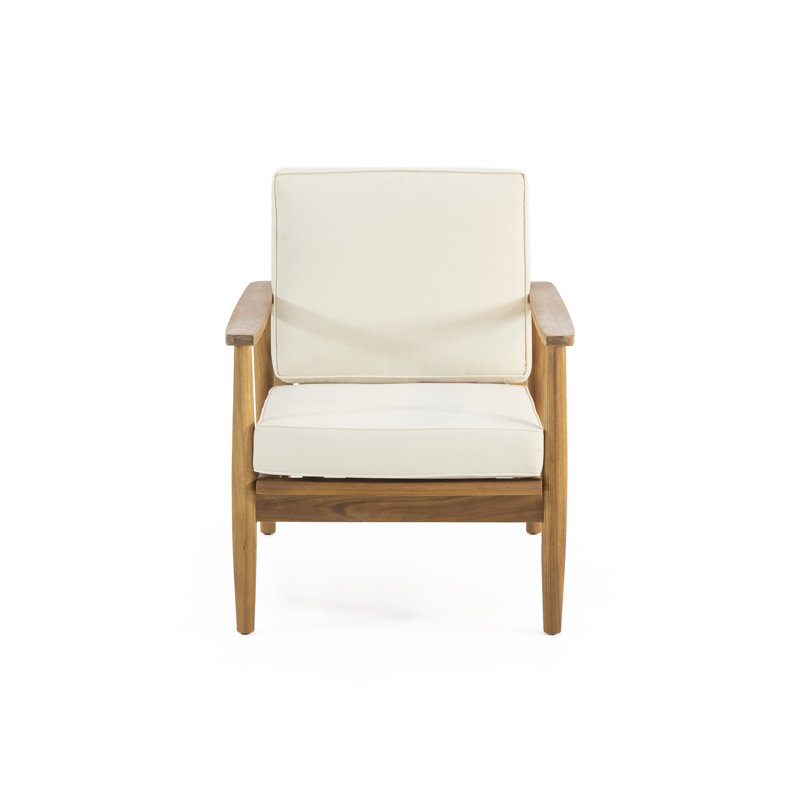 Arnay Acacia Solid Wood Outdoor Lounge Chair with Cushions, Teak/Beige