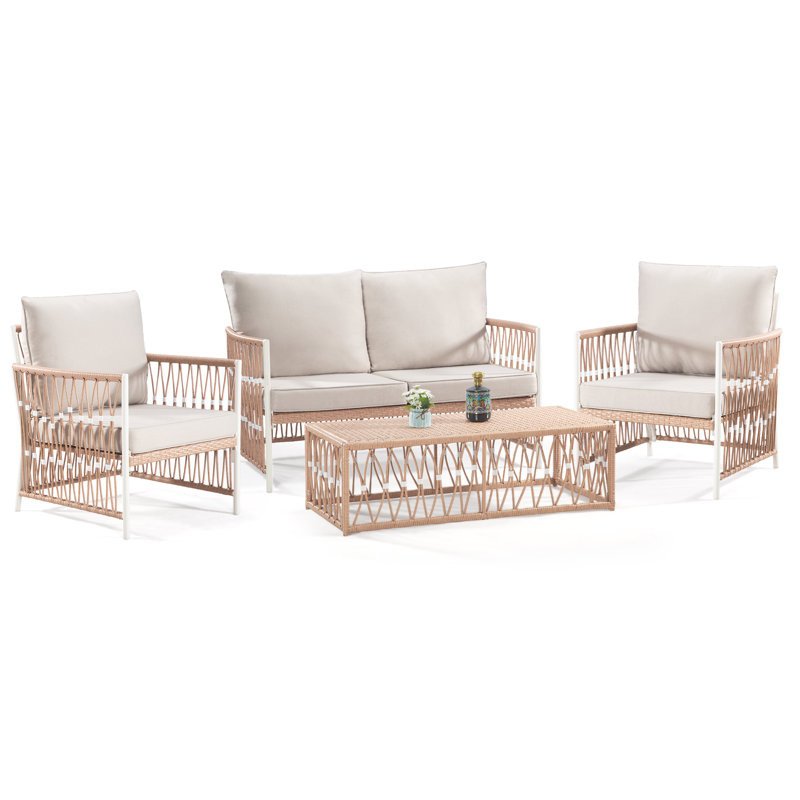 Malynn Wicker 4 - Person Patio Conversation Set with Cushions, Beige