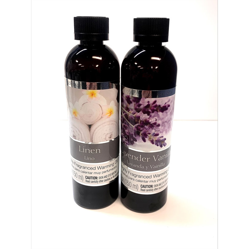 Ensemble de 2 huiles chauffantes parfumées Hosley 5 oz chacune - lavande vanille et lin. Idéal pour le spa