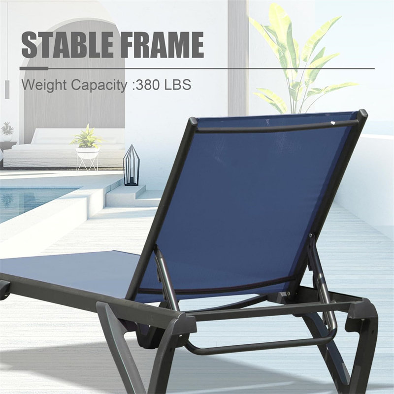 Outdoor Lounge Chair, 2 Pieces Aluminum Plastic Patio Chaise Lounge With 5 Position Adjustable Backrest And Wheels, All Weather Reclining Chair For Patio