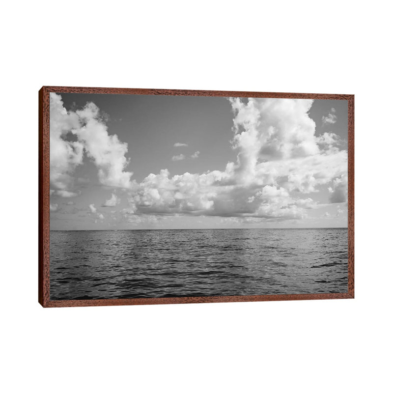 Monochrome Ocean View by Bethany Young - Print on Canvas, 45.72cm H x 66.04cm W x 3.81cm D, Classic Brown Wood Framed