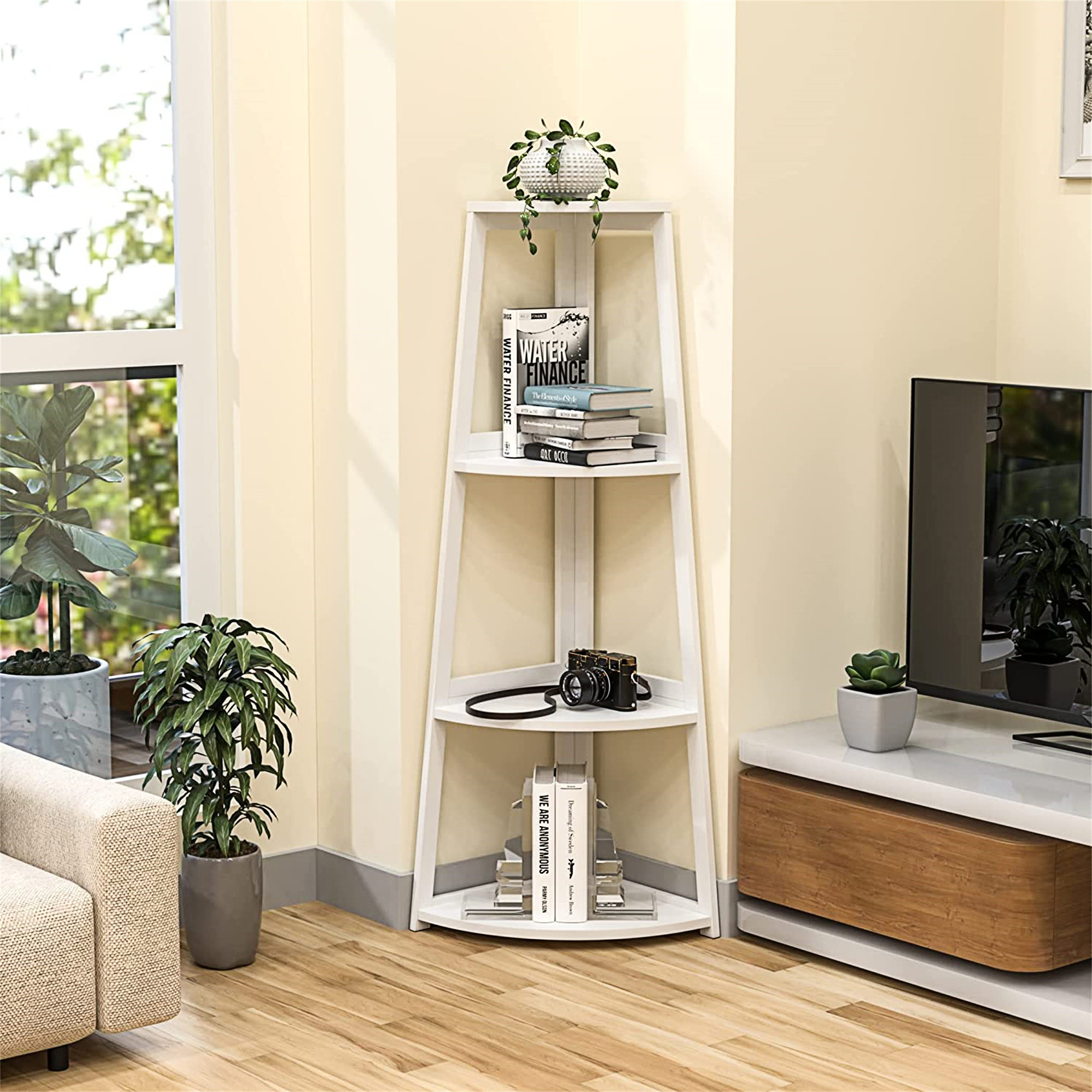 Kechi Corner Shelf Corner Bookcase with 5 Tier Storage Shelves for Bedroom,  Living Room