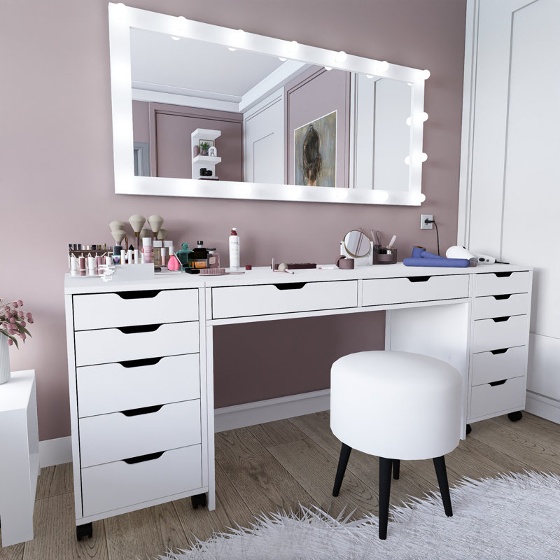 Modern Make-Up Table, Matte White, 78.7 x 30.5 x 21.7 inches | 100% Melamine Coated Particle Board, Thickness: 0.7 inches | Stylish & Functional Design for Beauty & Grooming, Ideal for Contemporary Spaces