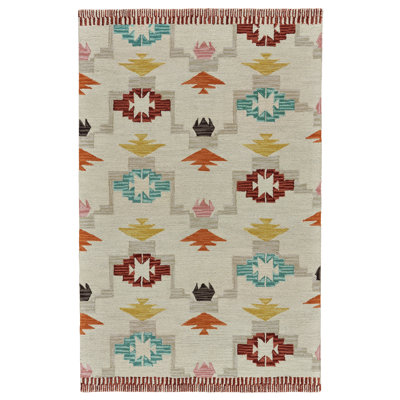 Tapis ivoire / cramoisi en laine touffeté à la main Auguste