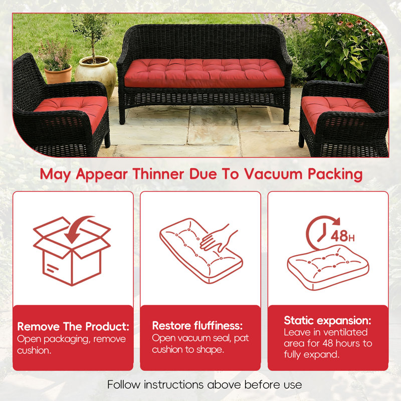 Ensemble de coussins de causeuse d'extérieur 3 pièces pour l'extérieur Causeuse avec causeuse, Rouge