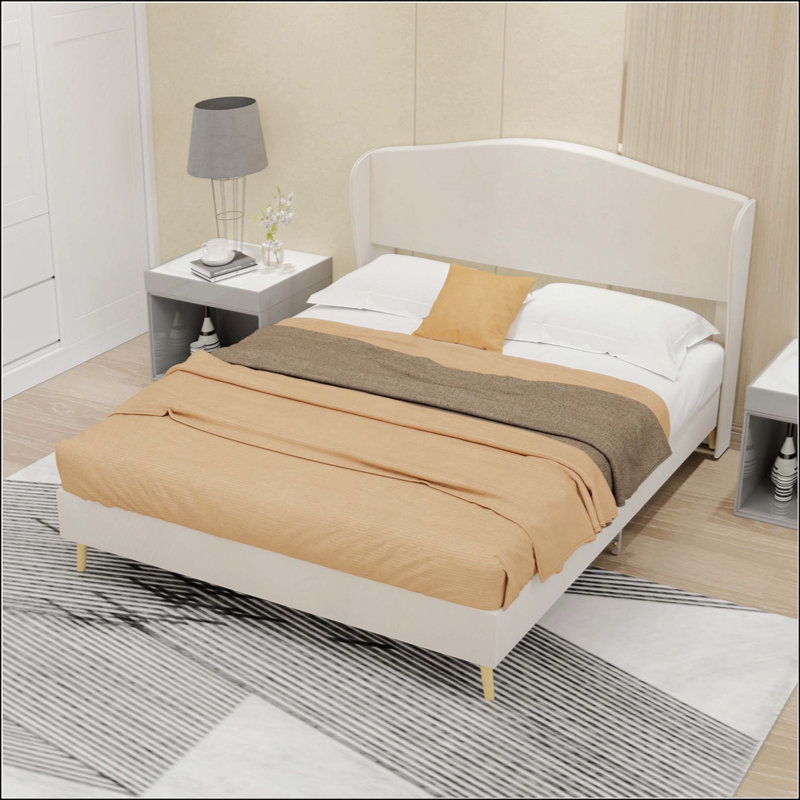 Lit luxueux rembourré en velours avec tête de lit capitonnée, structure robuste pour le confort et l'élégance