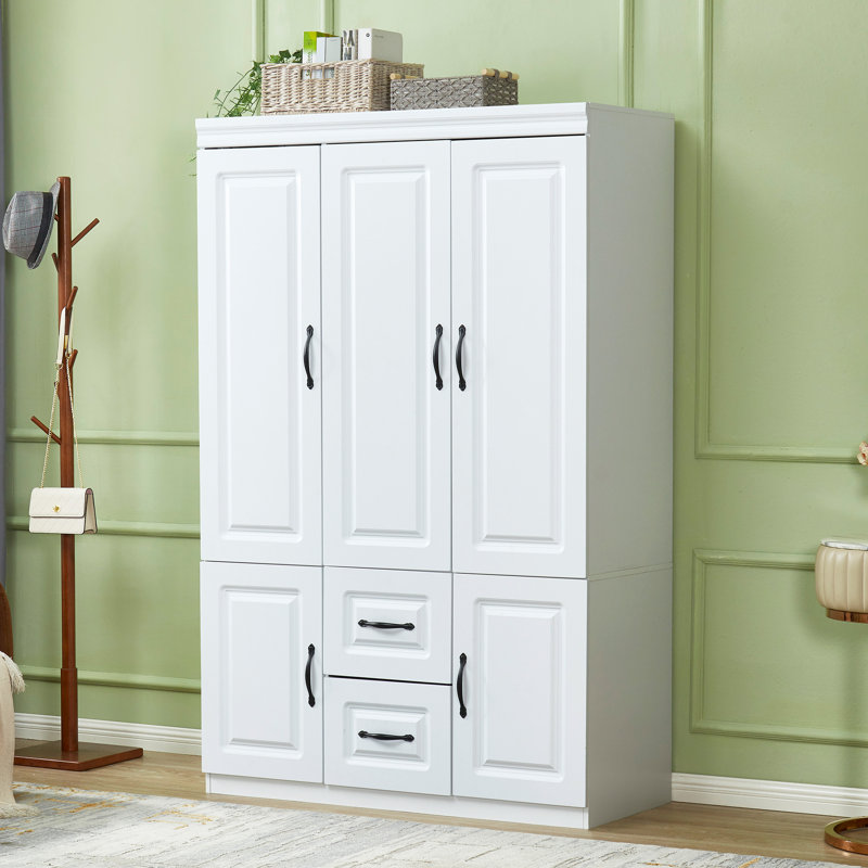 Armoire blanche moderne avec portes à fermeture douce - Garde-robe en MDF avec tablettes et tiroirs de rangement pour la chambre à coucher