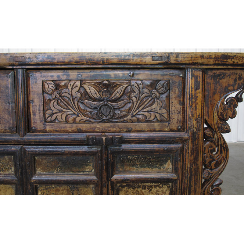 Carved Elm Dual-Drawer Cabinet