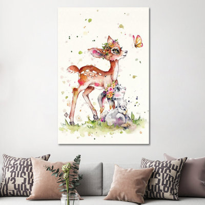 Sweet Woodland Friends (Deer & Bunny) by Sillier Than Sally - Wrapped Canvas Painting