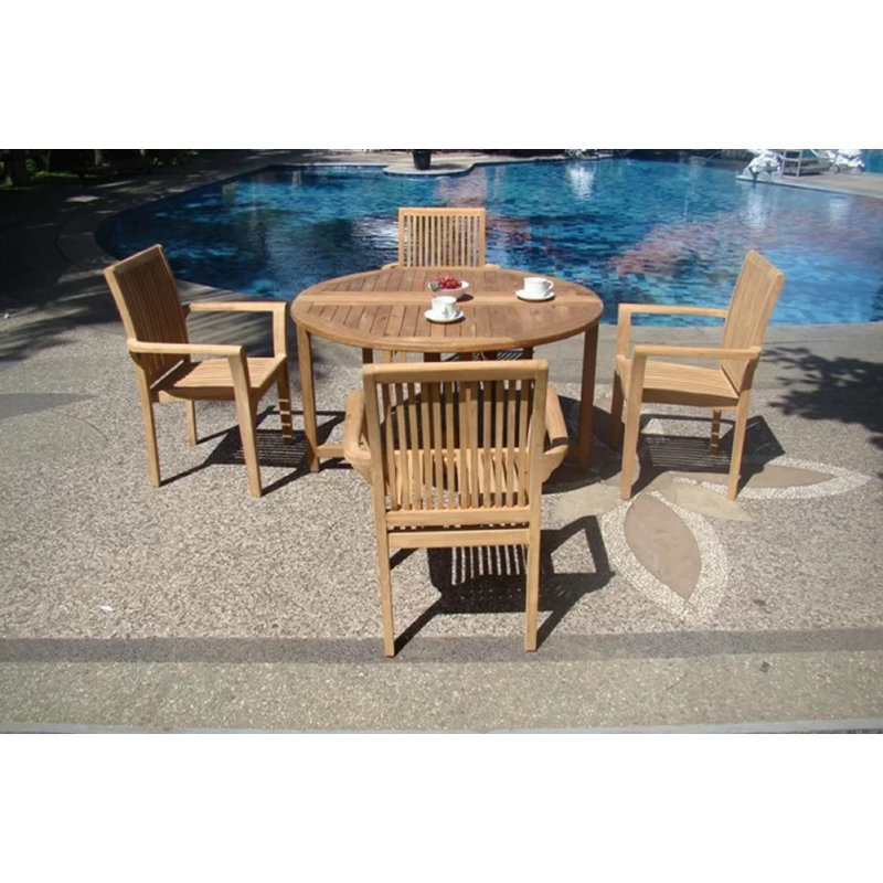 Ensemble repas 5 pièces teck luxueux Rotteck