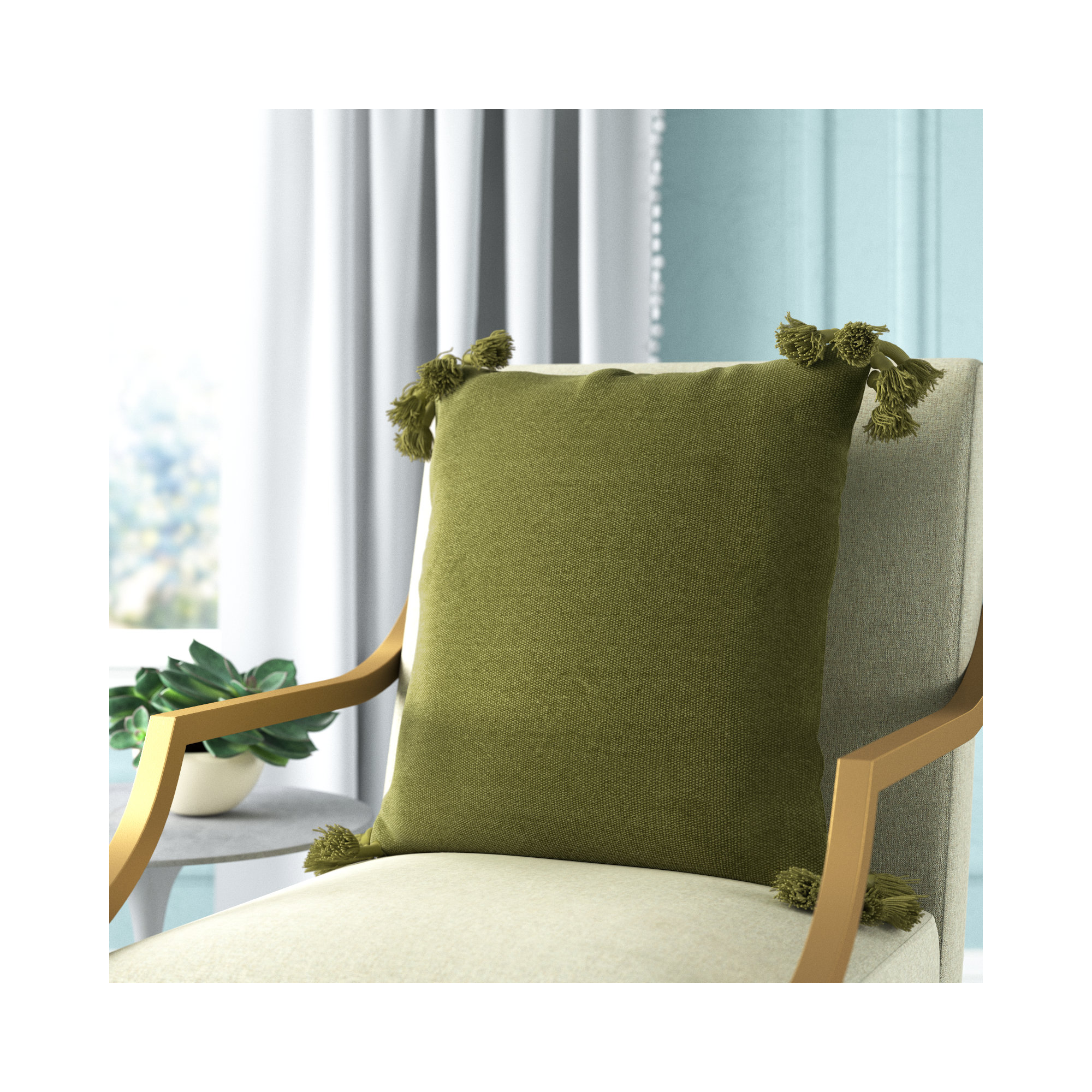 Almerton Tassels Cotton Throw Pillow, Green, Pillow Cover Only - No Insert