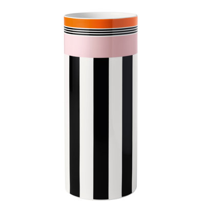 Villeroy & Boch Memphis Home Collection Large Vase, Premium Porcelain, Multicolored, Black-White Decorative Vase with Orange & Pink Accents, Flower Vase, Decoration, Iconic Design, Home Decoration, 5.25 x 12 in